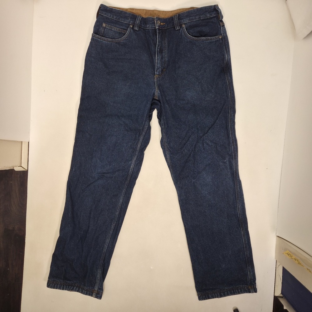 Duluth Trading Co Flex Ballroom Jeans Mens 36x32 Flannel Lined Relaxed Fit Blue